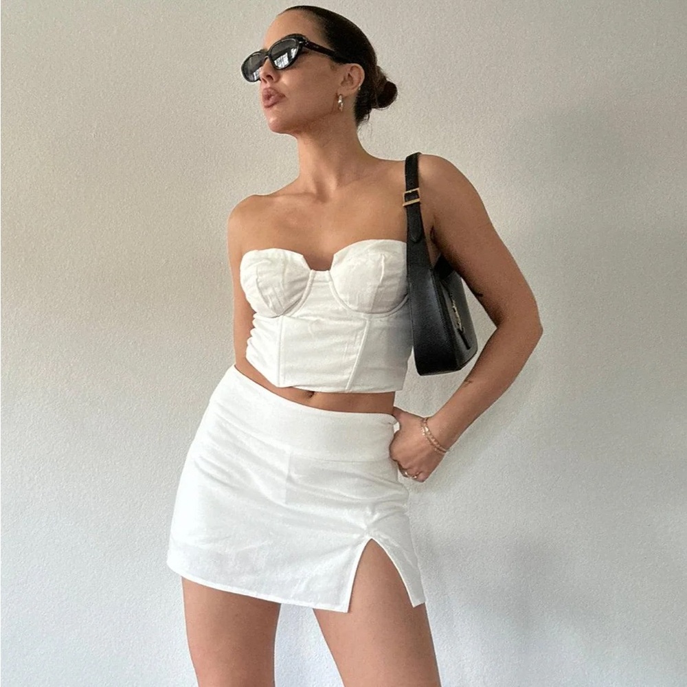 White Mini Skort with Slit Summer Basic NWT Shop Luna B